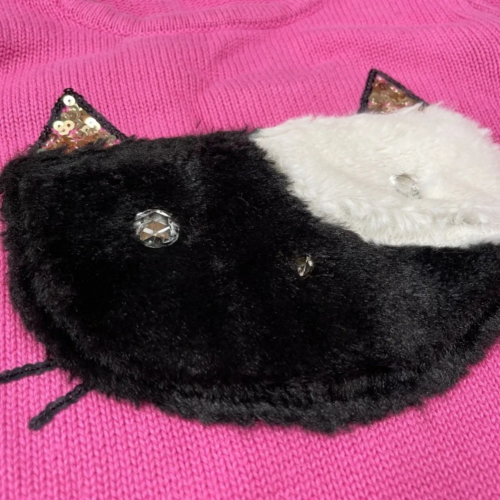 Gymboree 8 Pink Sweater Dress Cat Applique Sequin Pockets Catcore Kawaii
